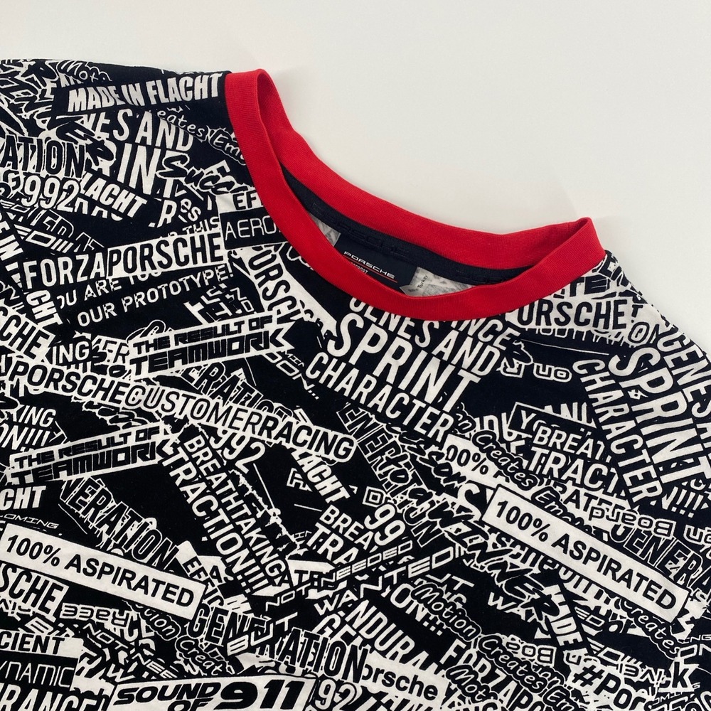 Porsche Motorsport T Shirt Mens Extra Large Black White All Over Print Racing